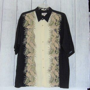Campia Moda Palm Leaf 100% Rayon Button Down Shirt Black/Beige Mens XXL